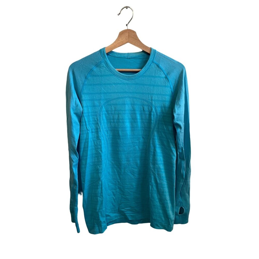 Lululemon Athletica Women's Long Sleeve Blue Performance Shirt Thumbholes Size 1